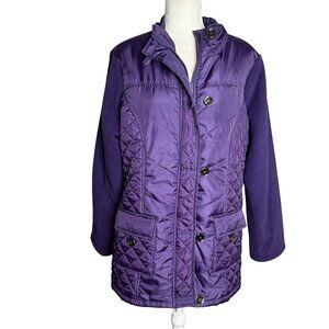 Quilted Button Front Full Zip Utility Jacket XL Purple Lightweight Coat Pockets